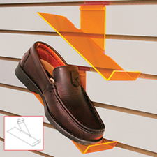 Slanted (right) toe stop shoe shelf in orange neon