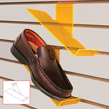 Slanted (right) toe stop shoe shelf in yellow neon