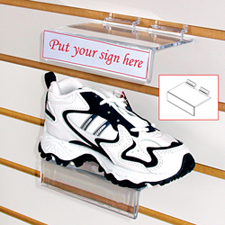 Acrylic shoe shelf with 1" sign slot