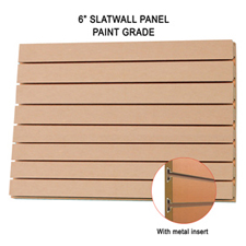 6" Paint grade slatwall panel with metal insert