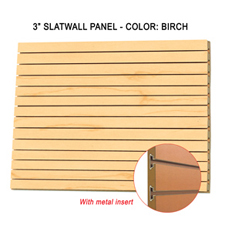 3" Birch melamine slatwall panels with metal insert