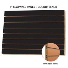 6" Black melamine slatwall panel with metal insert