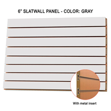 6" Gray melamine slatwall panel with metal insert