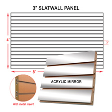 3" Acrylic Mirror slatwall panel with metal insert