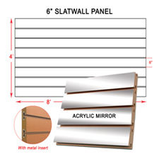 6" Acrylic Mirror slatwall panel with metal insert